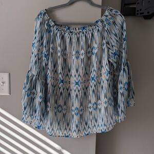 Blue Patterned Off-Shoulder Women's Top